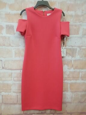 NWT Calvin Klein Coral Cold-Shoulder Midi Dress Size 10